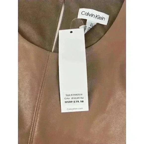 NEW! Calvin Klein Women's L Sleeveless Faux Leather Top In Cafe Ole NWT $79.50 - Picture 2 of 2
